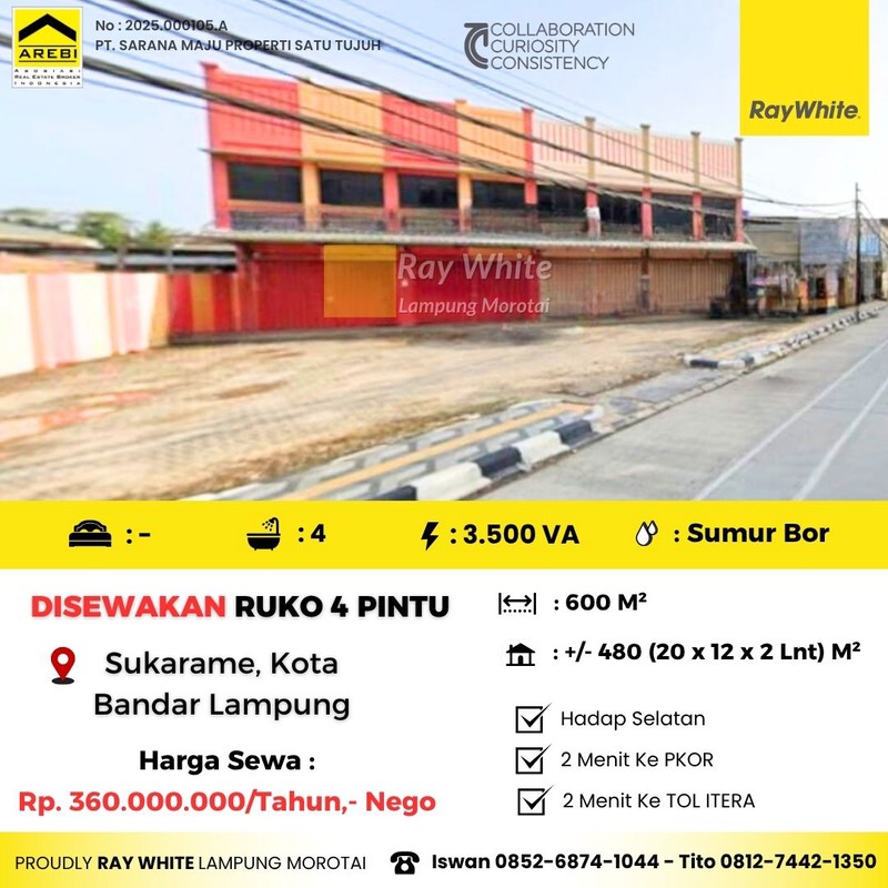 Disewakan ruko 4 pintu sukarame bandar lampung
