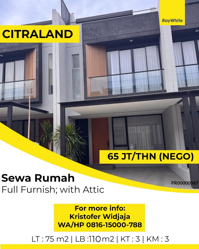 Disewakan Rumah Citraland Northwest Surabaya Barat - Tipe Gaia Attic Full Furnish