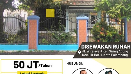 Disewakan Rumah di Jl Wirajaya 3 Kota Palembang