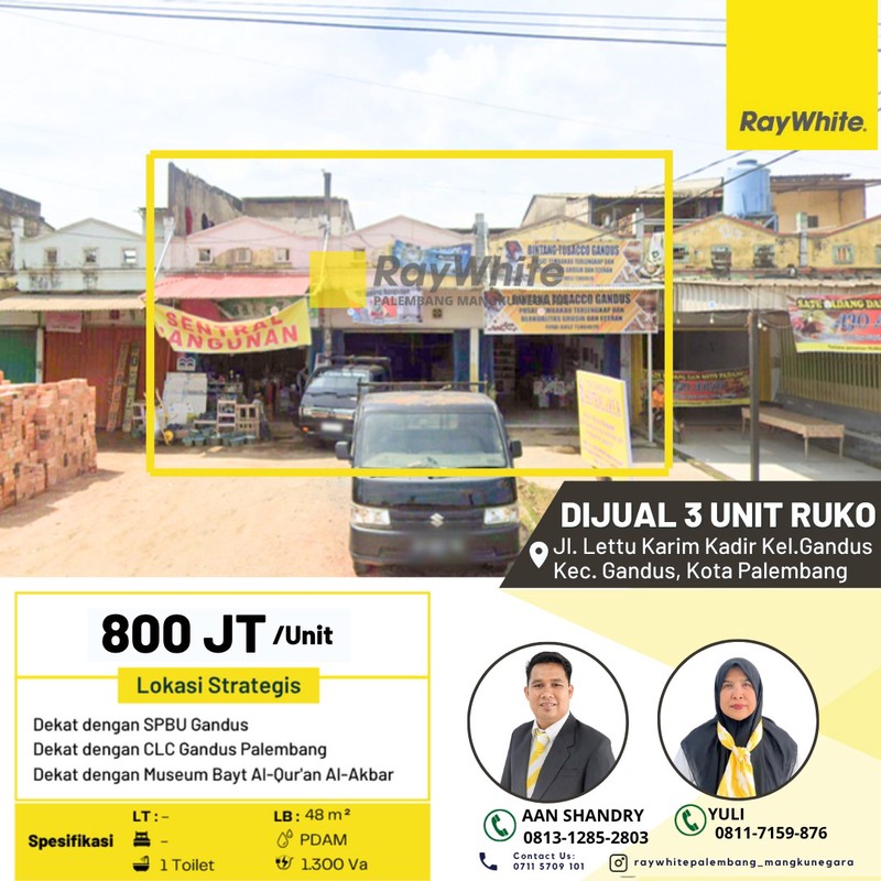 Dijual 3 Unit Ruko di Jl. Lettu Karim Kadir Kel.Gandus Kec. Gandus, Kota Palembang
