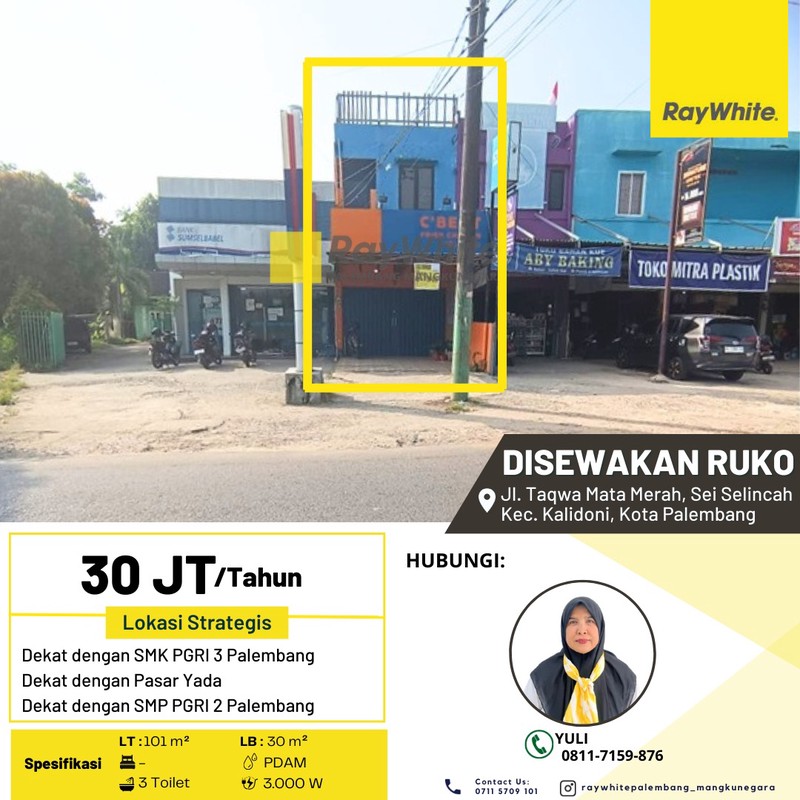 Disewakan Ruko di Jl. Taqwa Mata Merah, Sei Selincah Kec. Kalidoni, Kota Palembang