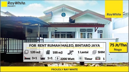 Rumah Siap Huni Bintaro Jaya Luas 120m2 Harga 75 juta/Tahun Nego
