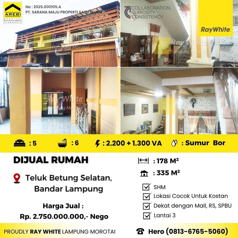 DIJUAL CEPAT RUMAH 3 LANTAI DI TELUK BETUNG SELATAN