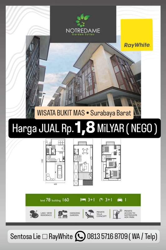 1 Milyar-an Dijual Rumah Baru Wisata Bukit Mas Notredame Spesial Carport 4 Mobil Dekat Pakuwon Mall, Citraland, Royal Residence