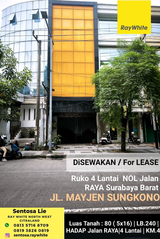 Disewakan Ruko Raya Mayjen Sungkono - Hadap NOL Jalan Raya Komersial Area Surabaya Barat Cocok Buat Segala Usaha , Kantor, Bank, Cafe, Resto