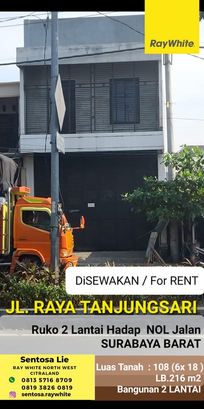 Disewakan Ruko Nol Jalan Raya Tanjungsari - Simomulyo - Sukomanunggal - Tandes Surabaya Barat Dekat Raya Satelit, Simo Rejo