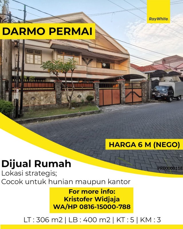 Dijual Rumah Darmo Permai Selatan, Surabaya Barat Lokasi strategis di area usaha; cocok untuk hunian maupun kantor