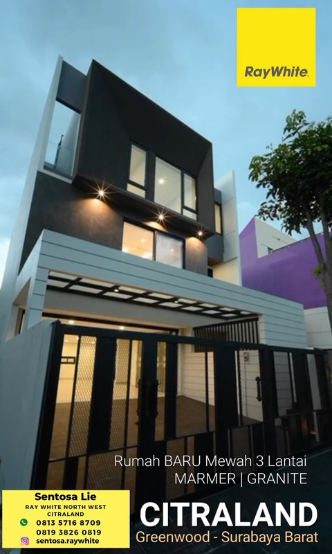 Dijual Rumah Baru Citraland Greenwood Surabaya NEW modern Mewah MARMER GRANITE  garasi Carport masuk 4 Mobil LUAS