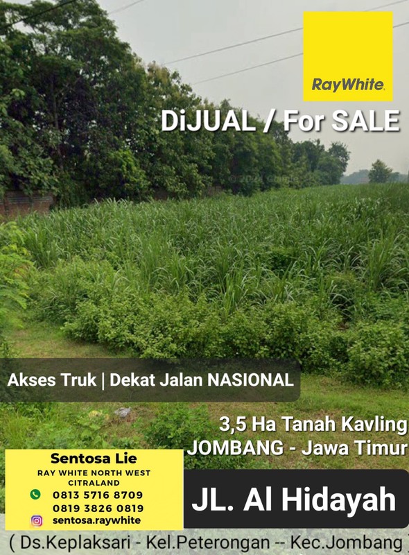 Dijual 3,5 Hektar Tanah Kavling Jombang Jawa Timur - Jalan Al Hidayah Dekat Jalan Nasional , Alun- Alun Kota Jombang - Akses Truk - Cocok Buat Gudang, Workshop, Perumahan - Surat SHM