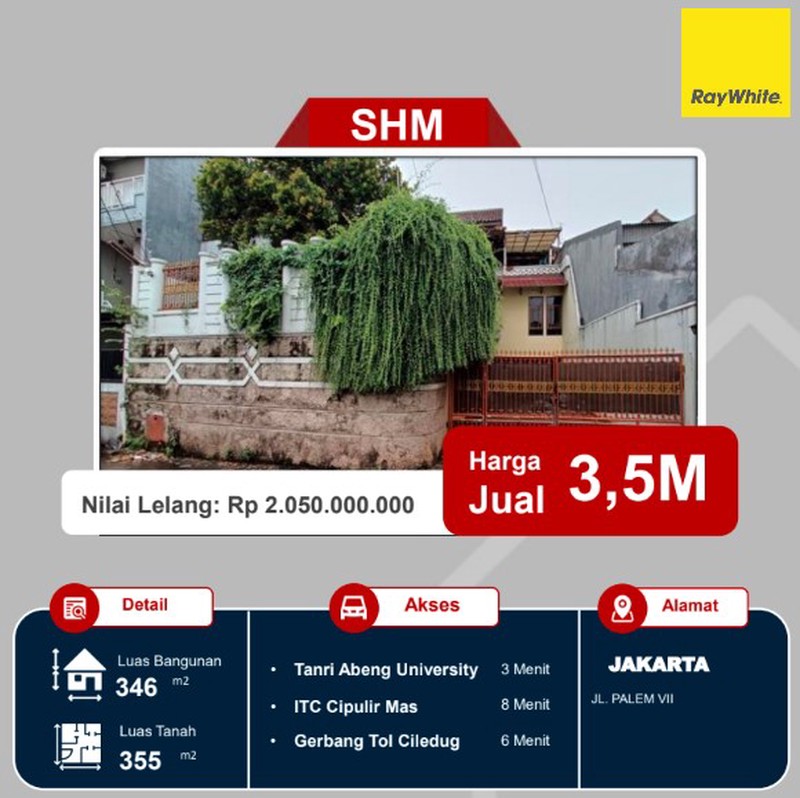 Dijual Lelang Rumah Siap Huni Bebas Banjir.