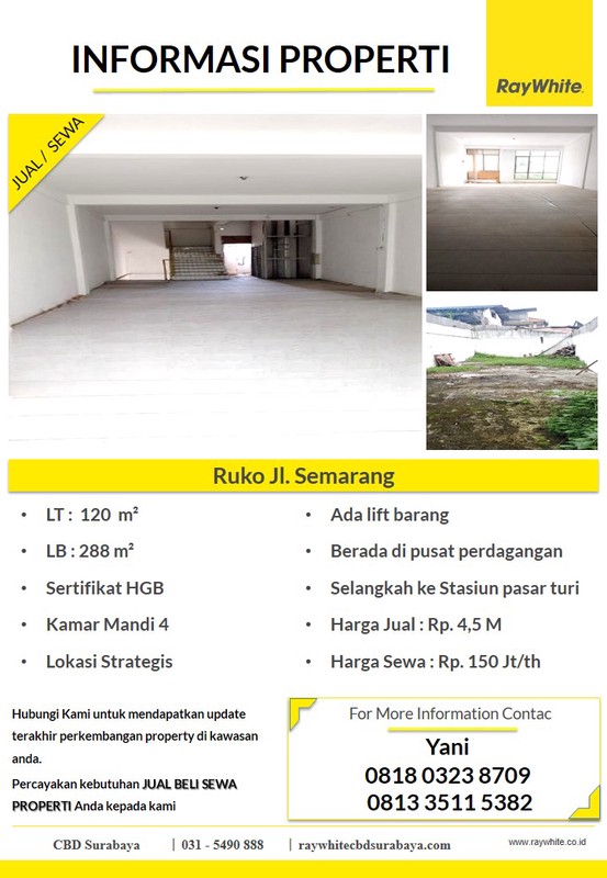  DiSewakan Ruko Jl Semarang, dekat PGS Pasar Turi
