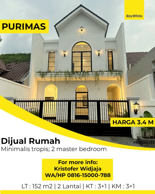Dijual Rumah Purimas Regency Surabaya Timur - Minimalis Tropis dengan 2 Master Bedroom