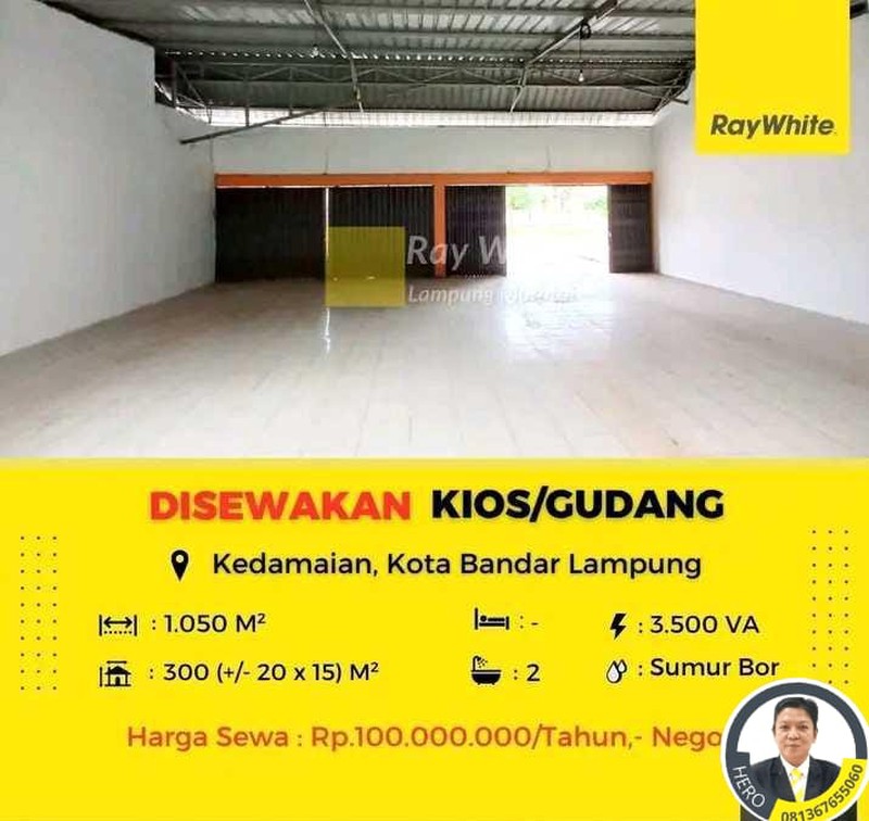 DISEWAKAN KIOS/GUDANG DI KEDAMAIAN KOTA BANDAR LAMPUNG