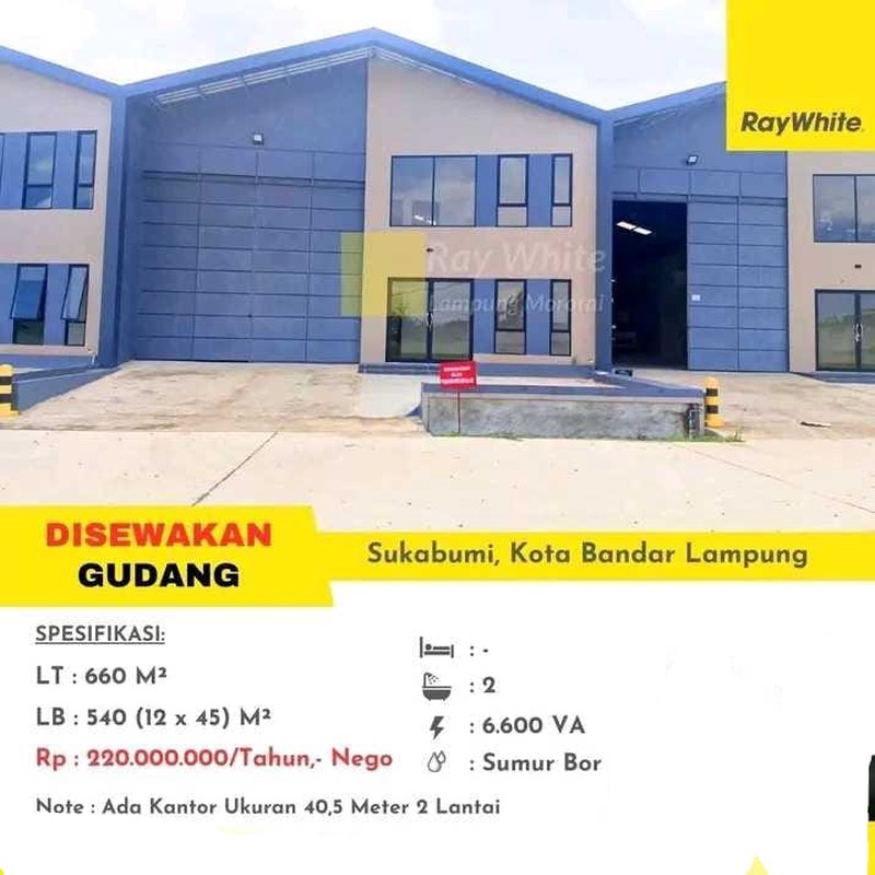 DISEWAKAN GUDANG SIAP PAKAI DI SUKABUMI KOTA BANDAR LAMPUNG