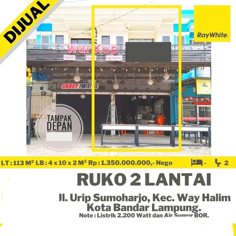 DIJUAL CEPAT RUKO DI JL.URIP SUMOHARJO WAY HALIM KOTA BANDAR LAMPUNG