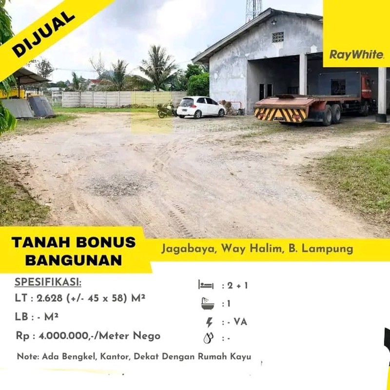 DIJUAL TANAH BONUS BANGUNAN DI WAY HALIM