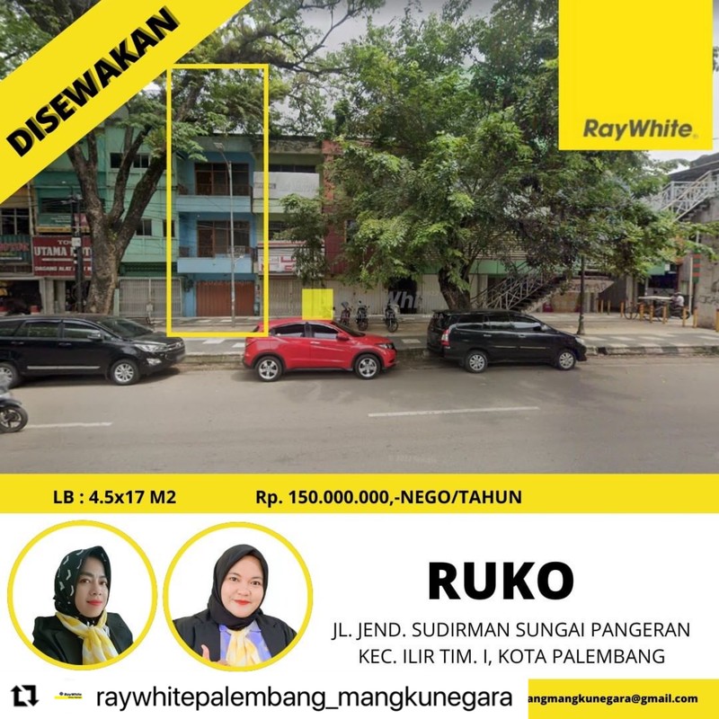 Ruko sewa tengah kota Palembang jalur bisnis 