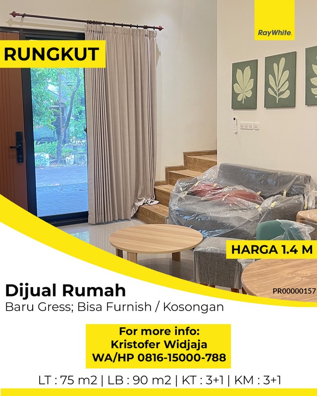 Dijual Rumah Rungkut Menanggal Harapan Surabaya - Baru Gress, Bisa Furnish/Kosongan