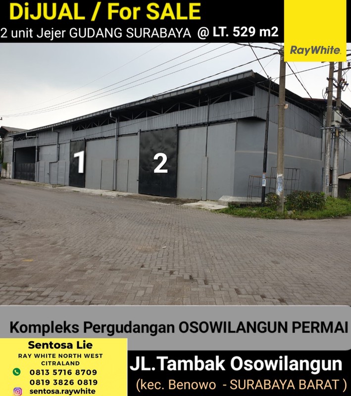 Dijual 2 Jejer Unit Gudang Osowilangun Permai - Tambak Osowilangun - Benowo - Surabaya Barat - Akses Truk Kontainer - Dekat Pelabuhan Teluk Lamong, Margomulyo, Tol Raya Tandes, Kalianak, Greges 