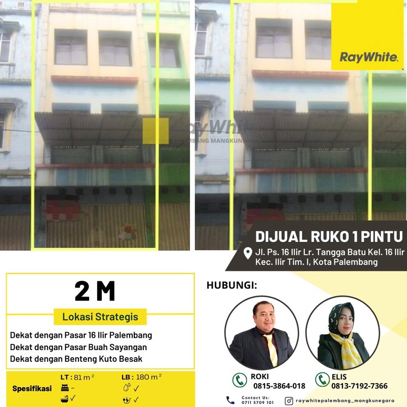 Dijual Cepat Ruko 1 Pintu di Jl Pasar 16 Ilir Kota Palembang