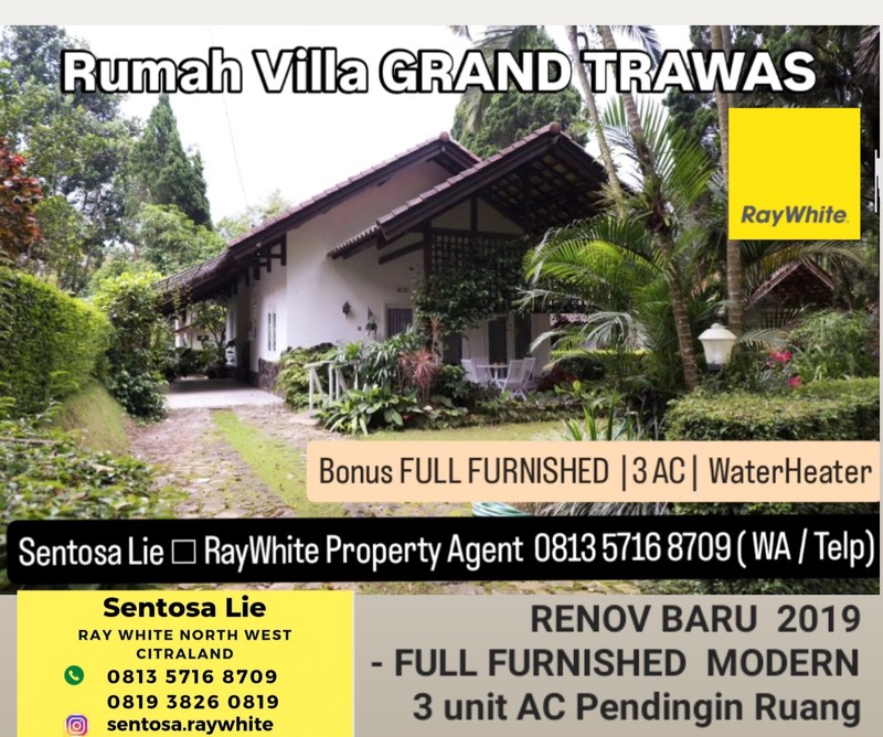 Dijual Rumah Villa Grand Trawas blok D- Mojokerto JATIM - dekat Grand Whiz -BARU RenoV Desain Attic Room 1 Lantai Full Furnished Modern 