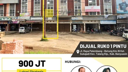 Dijual Ruko 1 Pintu di Jl. Raya Palembang - Betung Km.16