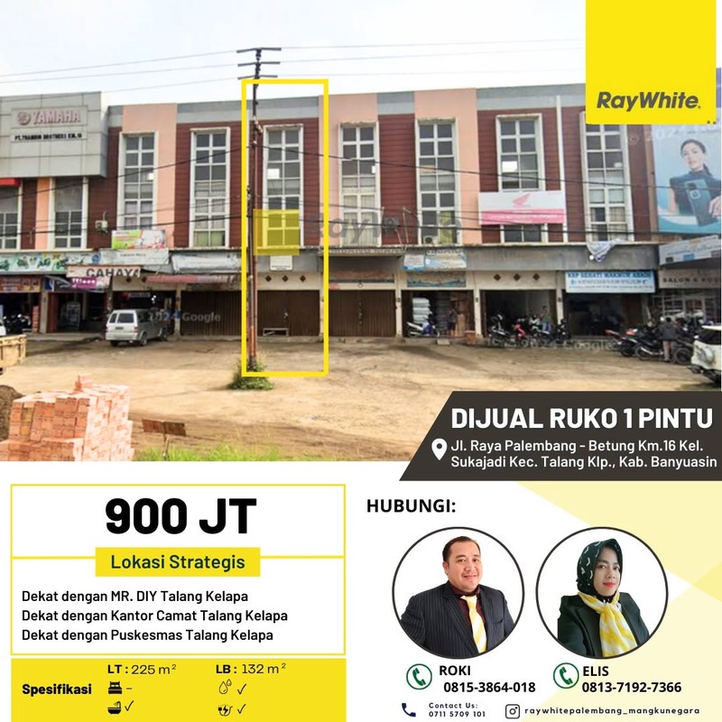 Dijual Ruko 1 Pintu di Jl. Raya Palembang - Betung Km.16