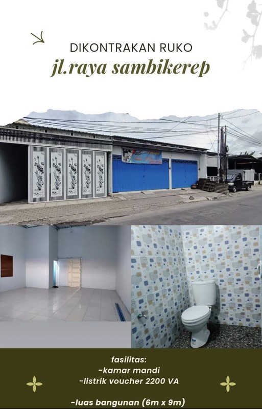 DISEWAKAN RUKO 1 LANTAI NOL JALAN RAYA SAMBIKEREP SURABAYA BARAT
