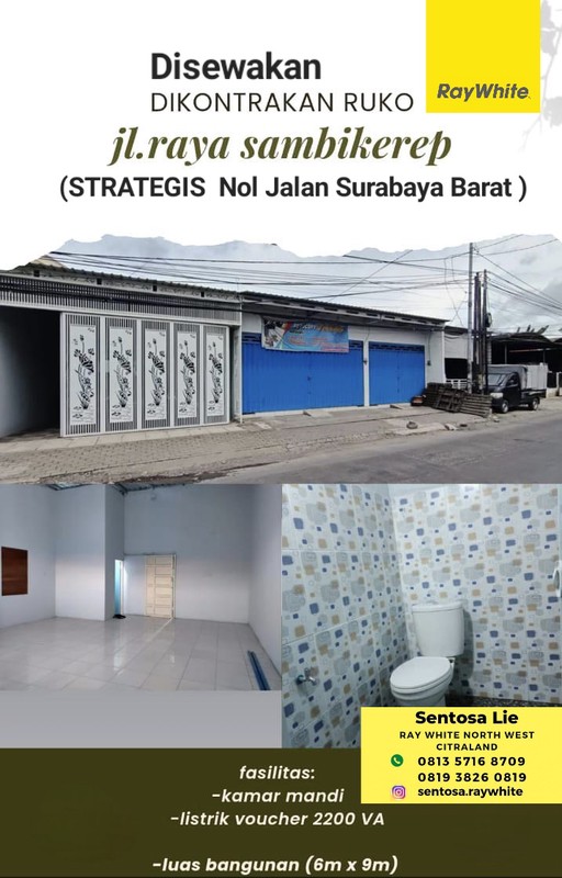 MURAH Disewakan Ruko Raya Sambikerep Surabaya Barat Dekat Citraland , Manukan, Lontar