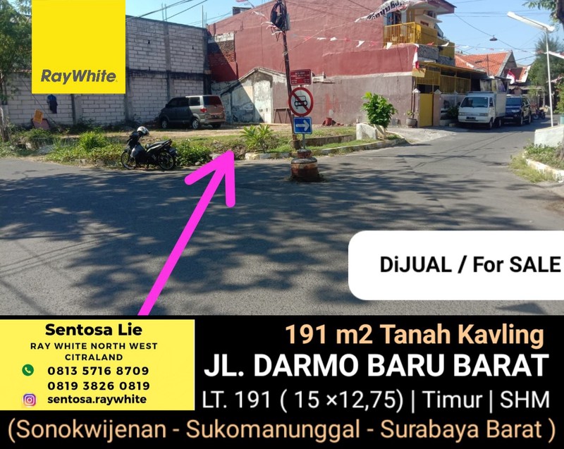 MURAH  Rp.12jt-an/m2 Dijual Tanah Kavling Jl. Darmo Baru Barat - Sonokwijenan - Sukomanunggal Surabaya Barat - Dekat Hr Muhammad, Kupang Indah, Pasar Puncak Permai
