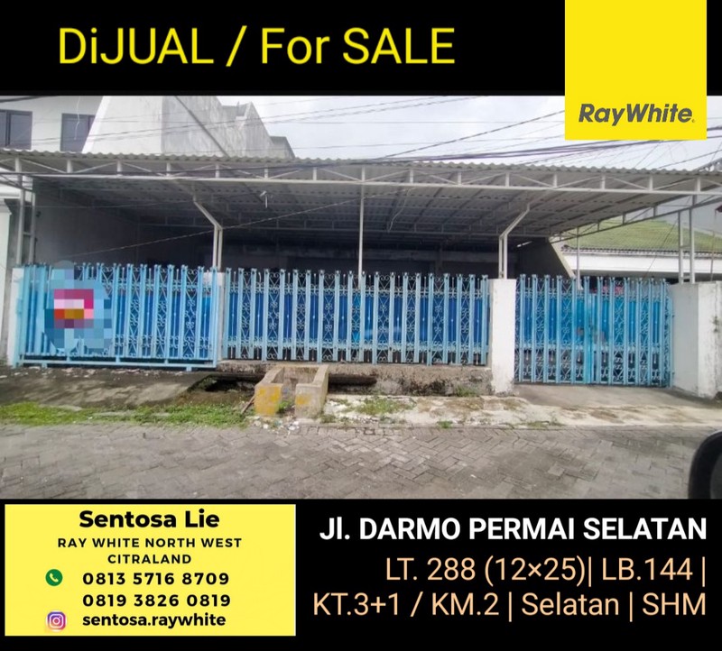 Dijual 288 m2 Rumah Darmo Permai Selatan Surabaya Barat Dekat Hr. Muhammad, Kupang Indah, Puncak Permai