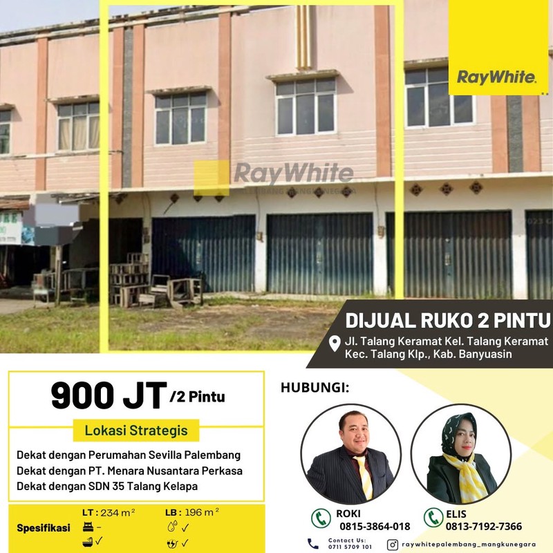 Dijual Cepat Ruko 2 Pintu di Jl. Talang Keramat Kab Banyuasin