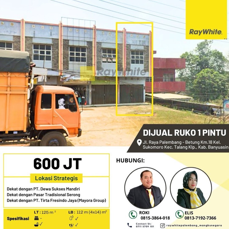 Dijual Ruko 1 Pintu di Jl. Raya Palembang - Betung Km.18 Kab Banyuasin