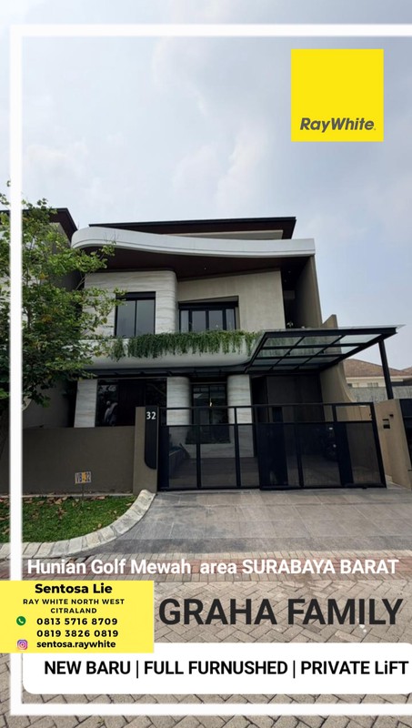Dijual Rumah Baru Graha Family - Graha Famili Full Furnished Plus Unit Private Lift - Special Lebar 12 -meter -siap Huni Ready - Dekat Pakuwon Mall, Sma Petra 1, Citraland, Dian Istana, Bukit Darmo Go