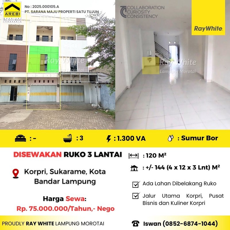 Disewakan ruko 3 lantai korpri bandar lampung