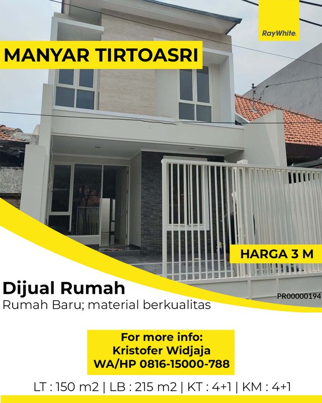 Dijual Rumah Manyar Tirtoasri Tompotika Surabaya Timur