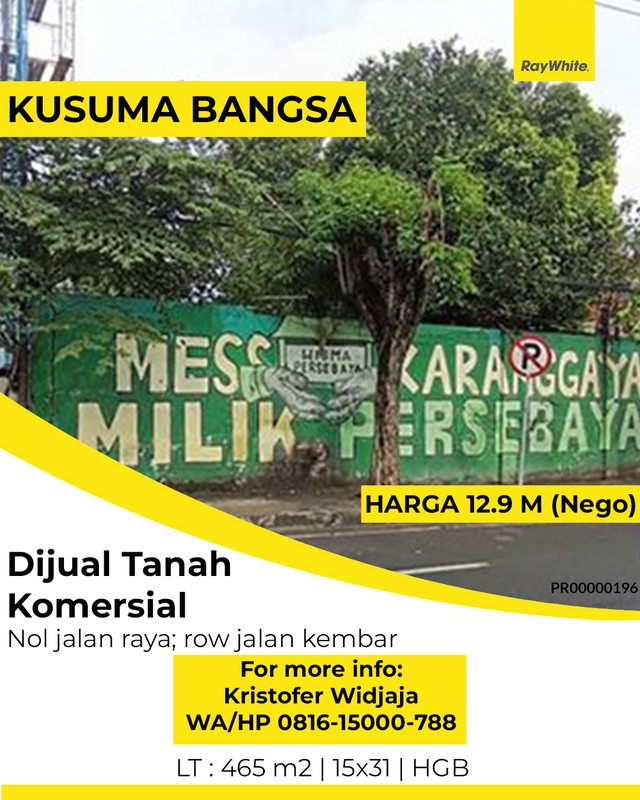 Dijual Tanah Kusuma Bangsa Surabaya - Nol Jalan Raya Row Kembar Besar