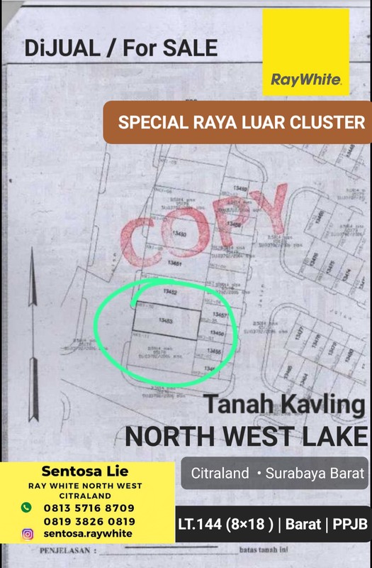 MURAH Rp.9 jutaan Dijual Tanah Kavling North West Lake Citraland Nk1 RAYA Luar Cluster Row Jalan Lebar 4 Mobil - Dekat Sekolah Citra Kasih, Sport Center, Commercial Area Ruko Northwest Boulevard