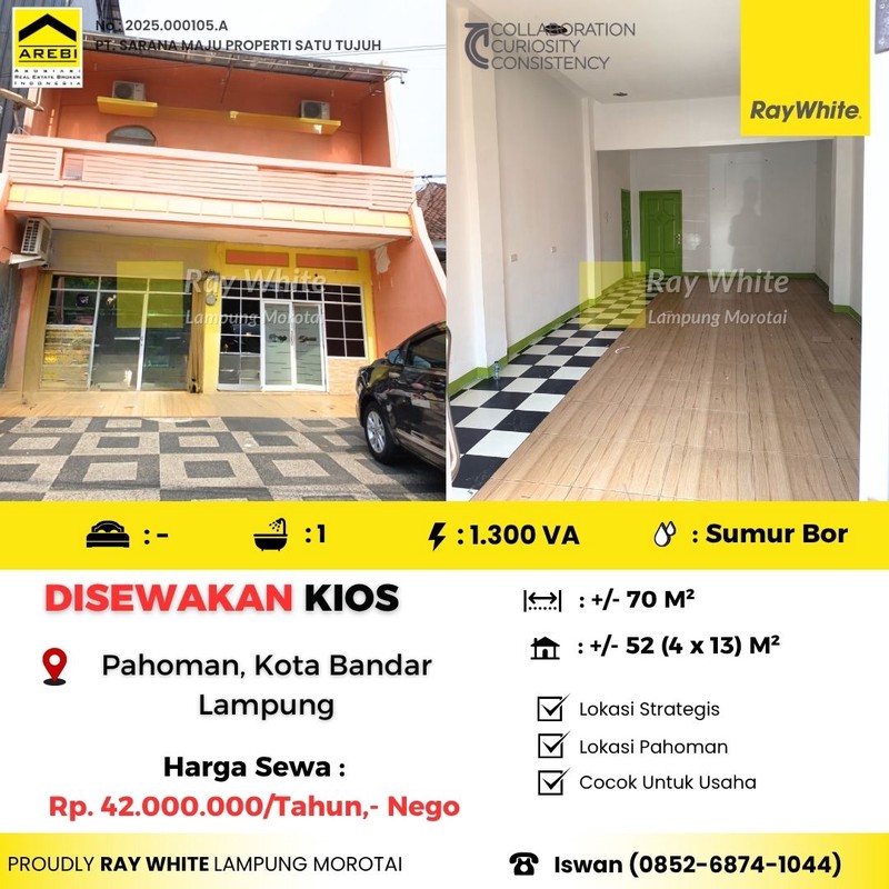 DISEWAKAN RUKO KIOS PAHOMAN BANDAR LAMPUNG