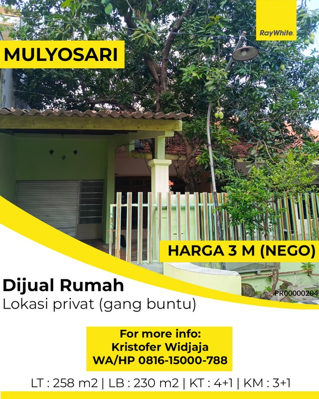 Dijual Rumah Mulyosari Utara Gang Buntu Privasi Keluarga