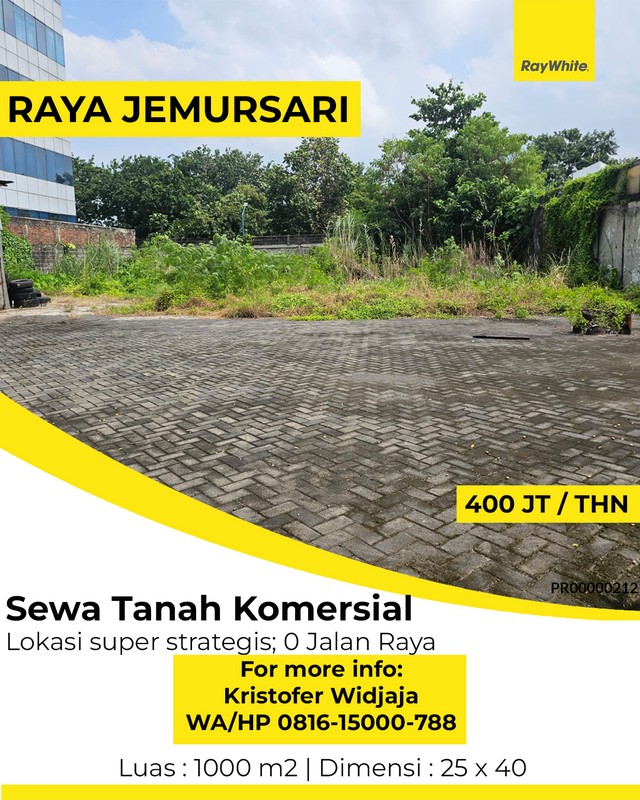 Disewakan Tanah Komersial Raya Jemursari Surabaya - Lokasi Utama Koridor Bisnis