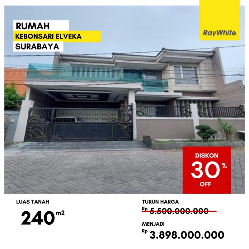 Dijual Rumah 2 lantai di Kebonsari Elveka Surabaya