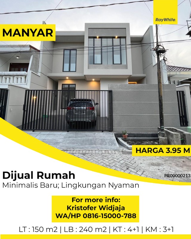 Dijual Rumah Manyar Tirtoasri Surabaya Timur Minimalis Baru Dua Lantai