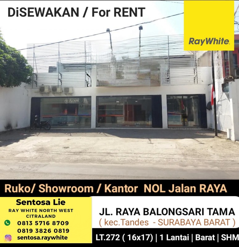 MURAH Disewakan Ruko Raya Balongsari Tama - Tandes - Surabaya Barat - Special Lebar 16 Meter - Parkiran Luas Cocok Buat Segala Usaha , Kantor, Gudang, Toko Roti, Showroom , Cafe, Resto