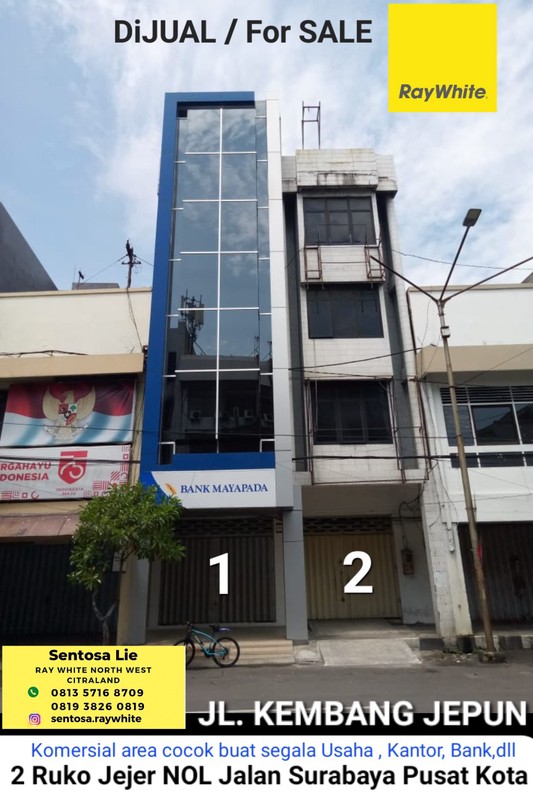 Dijual Jejer 2 Ruko Kembang Jepun - Nyamplungan - Pabean Cantikan Surabaya Pusat Cocok Buat Segala Usaha, Bank, Kantor, Toko , Cafe, Resto Dll - Parkiran Mobil Luas - Hadap Nol Jalan Raya Komersial Ar