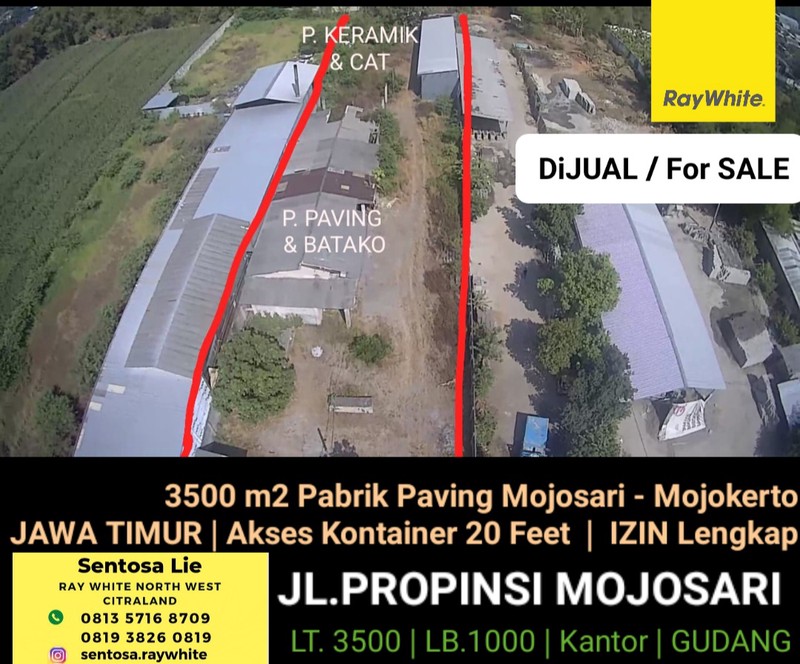 MURAH Dijual 3500 m2 Pabrik Paving Dekat Jalan Provinsi Mojosari Mojokerto Jawa Timur - Akses Kontainer 20 Feet - Izin Lengkap - Ada Gudang , Ruang Kantor - Surat SHM