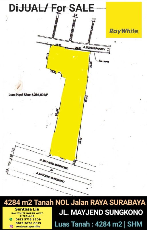 Dijual Tanah 4284 M2 Jalan Raya Mayjen Sungkono - Surabaya - Nol Jalan Raya - Shm - Komersial Area Cocok Buat Segala Usaha Dekat Akses Tol Satelit, Hr. Muhammad , Ciputra World