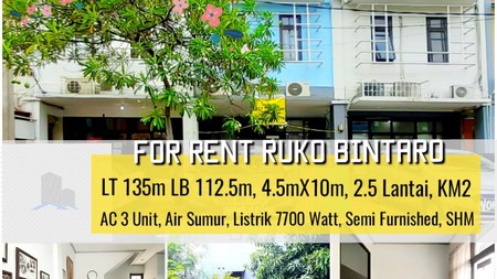 Ruko di Bintaro  Jakarta Selatan, Luas 135m harga 75jt/Thn, Murah, Jarang Ada!