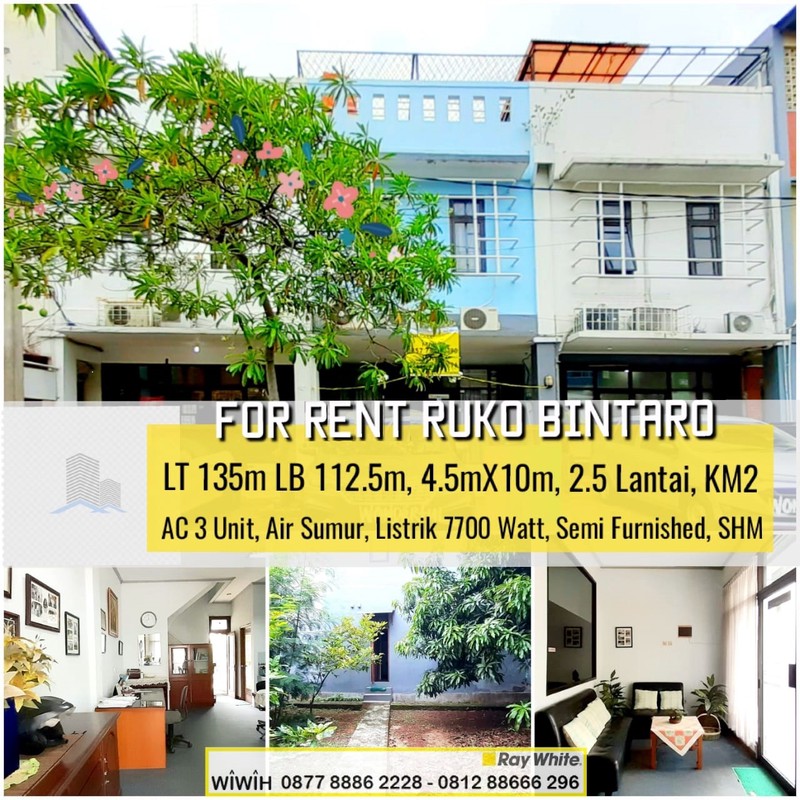 Ruko di Bintaro  Jakarta Selatan, Luas 135m harga 75jt/Thn, Murah, Jarang Ada!