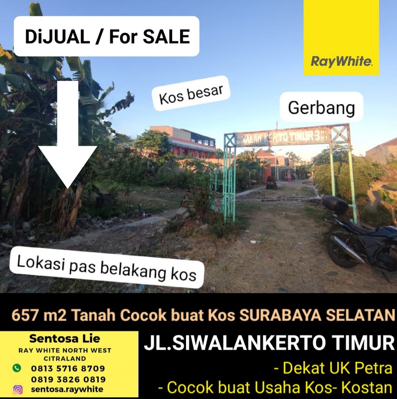 MURAH  Rp.6 Jt /m2 Dijual 657 m2 Tanah Siwalankerto Timur Dekat Uk Petra - Shm - Cocok Buat Kos- Kostan, Ruko Dll